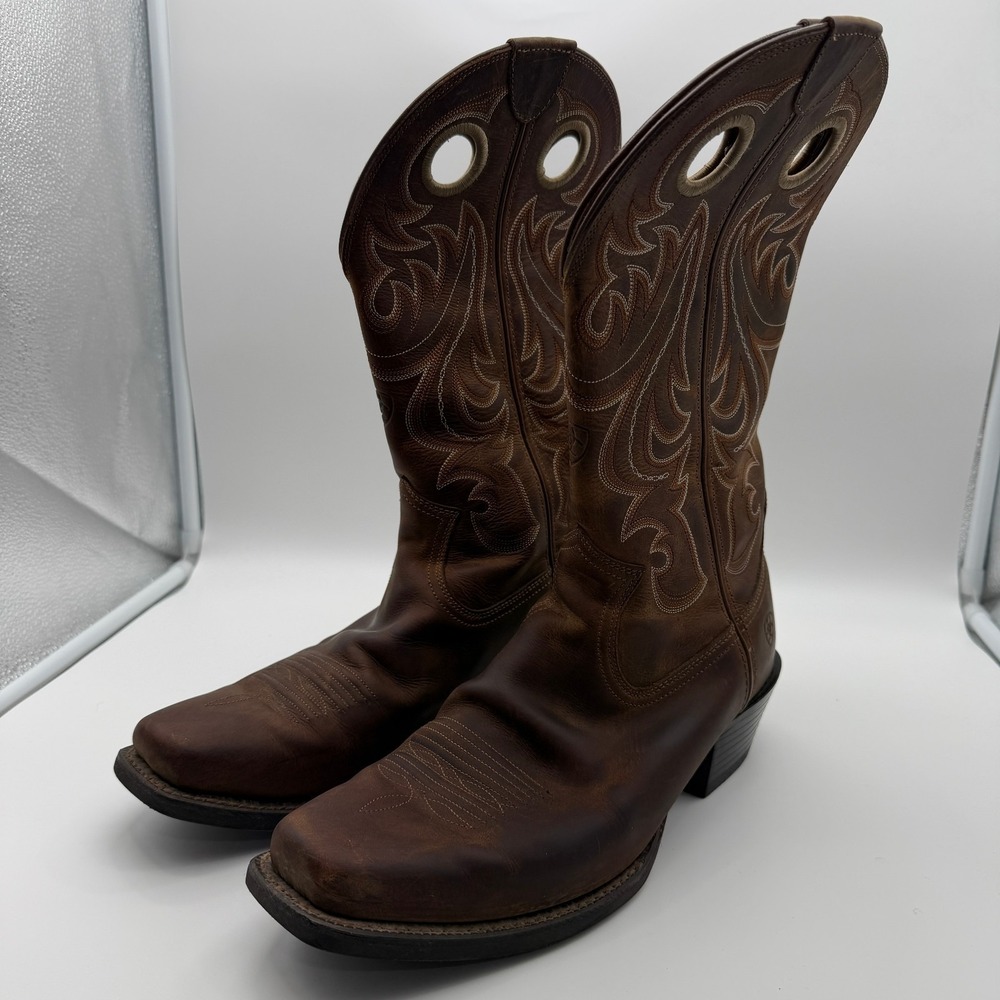 Ariat Western Cowboy Boots Mens Brown Leather Wide Square Toe Size 10.5D